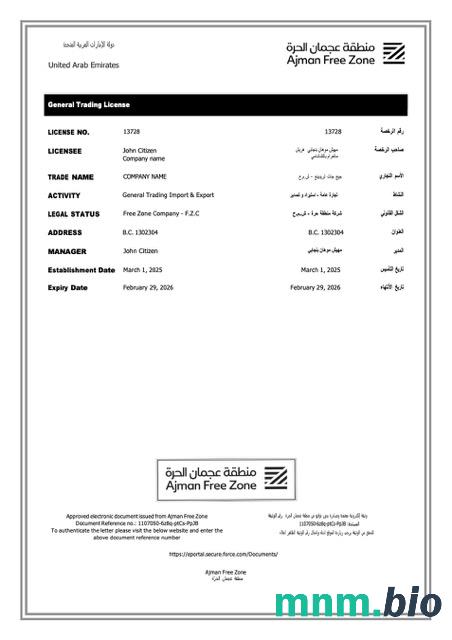 UAE Ajman trading license Word i szablon PDF